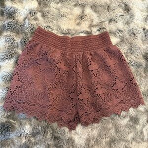 High Waist Rose Lace Shorts with Scalloped Hem